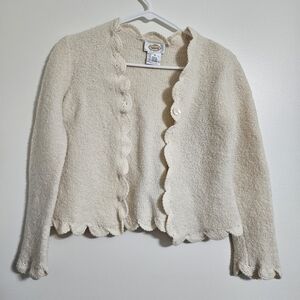 Talbots Merino Wool Cropped Cardigan Sweater sz M Cream Coquette Girly Office